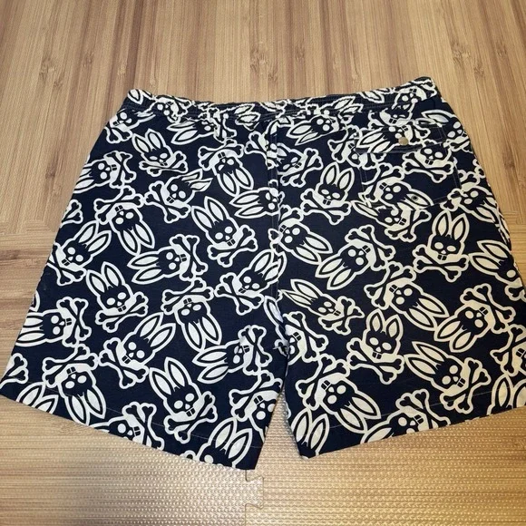 Psycho Bunny Blue Swim Trunk Shorts All-Over-Print Logo Size XL - Picture 9 of 12